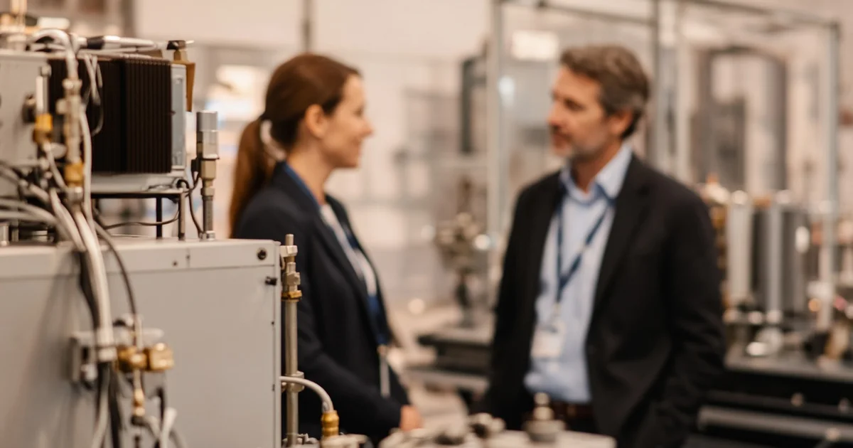 energy-tech demo conversation at ADIPEC booth
