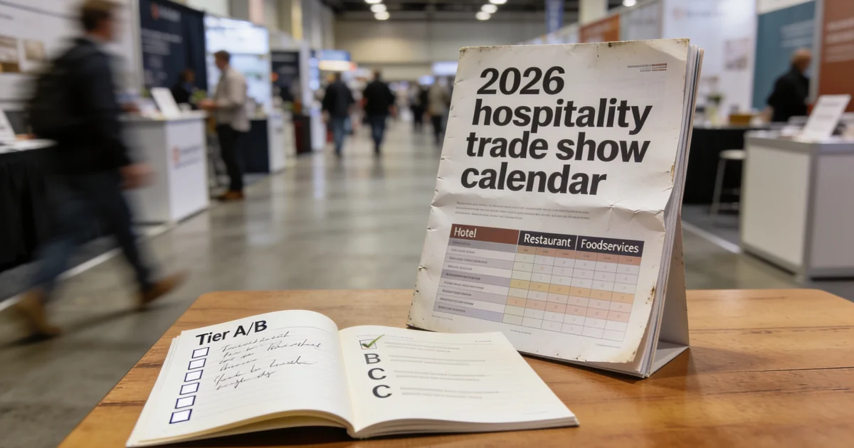 Restaurant equipment exhibitor demonstrating commercial kitchen line gear to foodservice buyers at a hospitality trade fair