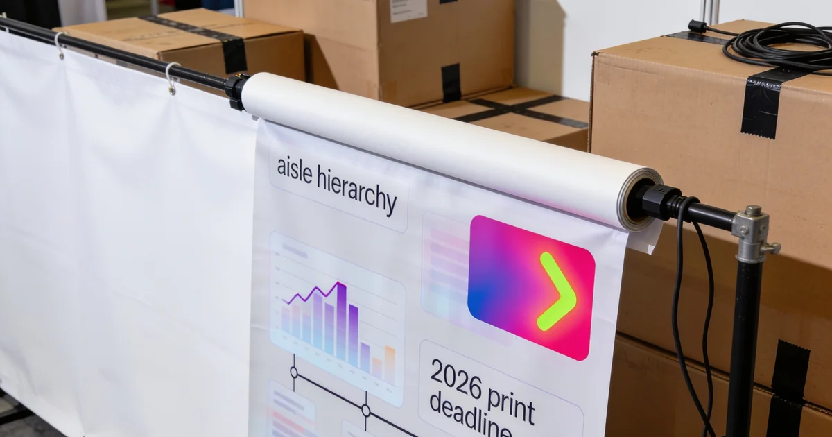 Trade show signs: aisle hierarchy, materials, and print specs (2026) Trade show signs: aisle hierarchy, materials, and print specs (2026)